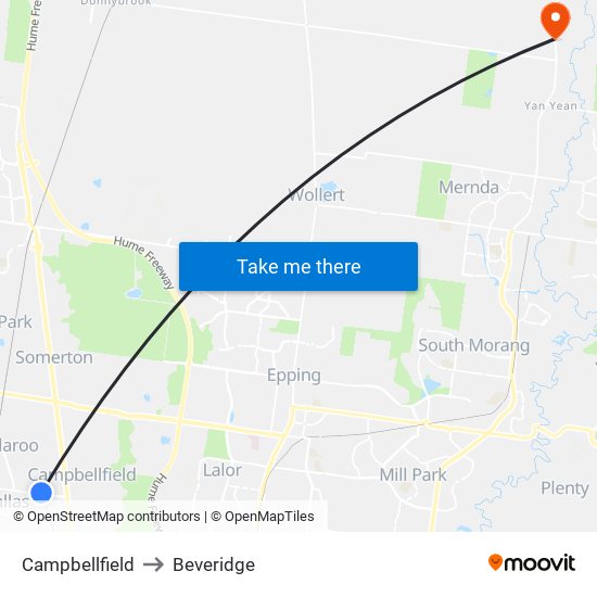 Campbellfield to Beveridge map