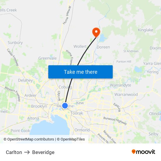 Carlton to Beveridge map