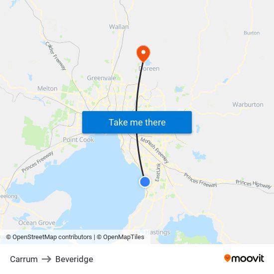 Carrum to Beveridge map