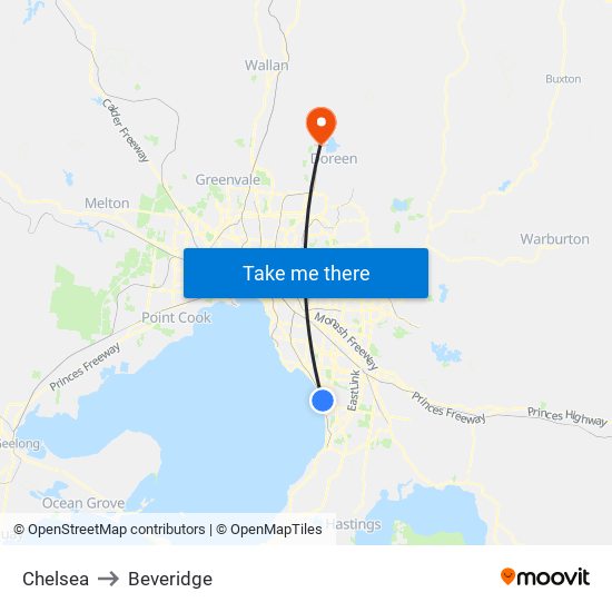 Chelsea to Beveridge map