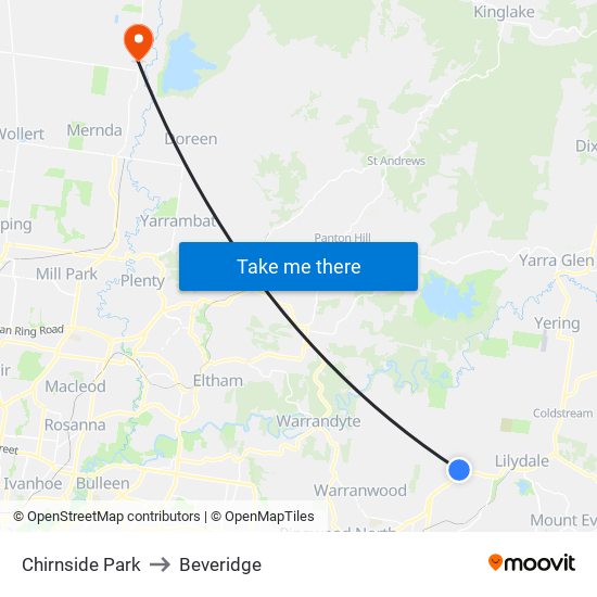 Chirnside Park to Beveridge map