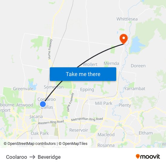 Coolaroo to Beveridge map