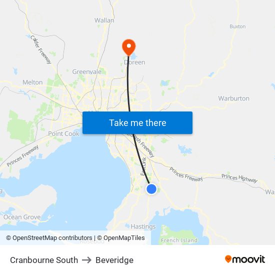 Cranbourne South to Beveridge map