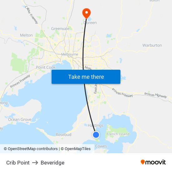 Crib Point to Beveridge map