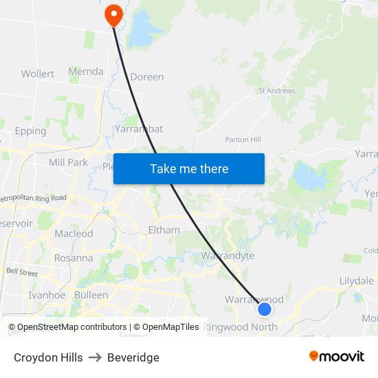 Croydon Hills to Beveridge map