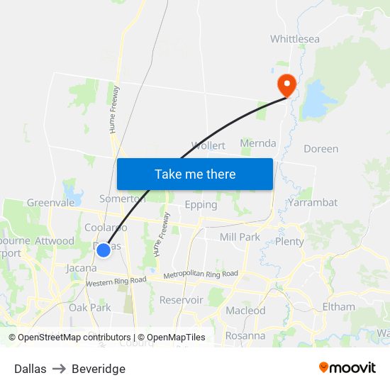 Dallas to Beveridge map