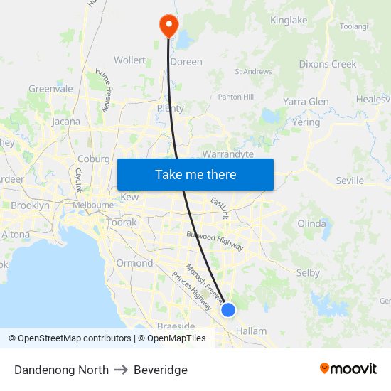 Dandenong North to Beveridge map