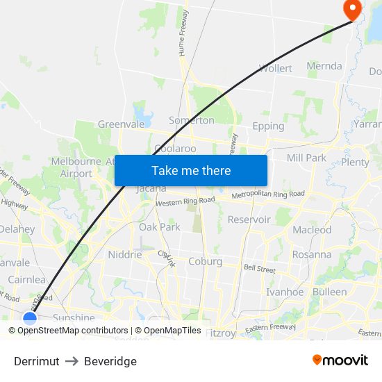 Derrimut to Beveridge map