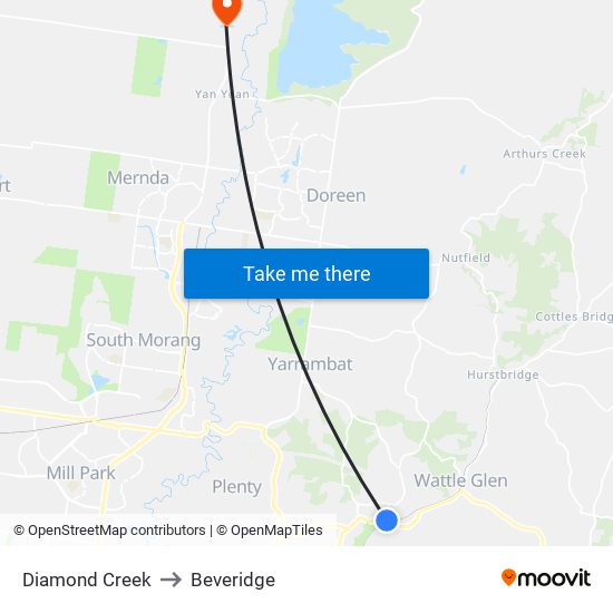 Diamond Creek to Beveridge map