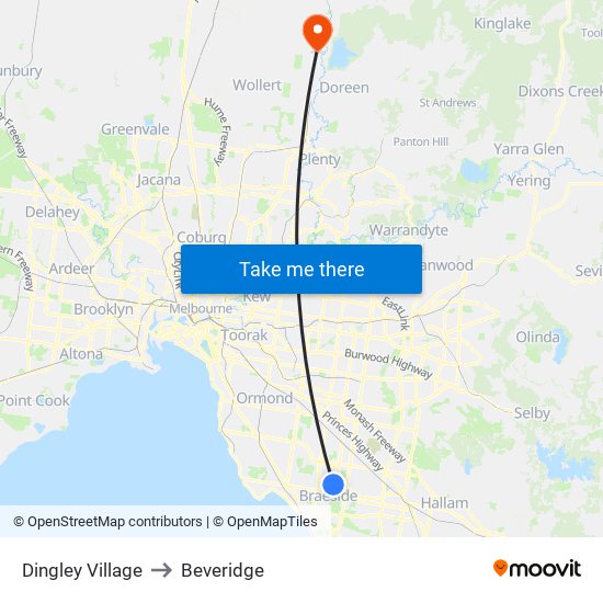 Dingley Village to Beveridge map