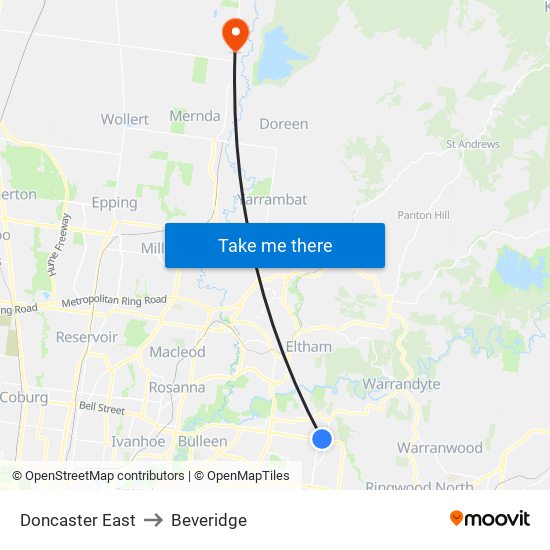 Doncaster East to Beveridge map