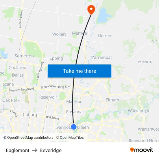 Eaglemont to Beveridge map