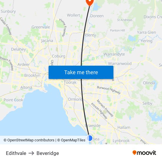 Edithvale to Beveridge map