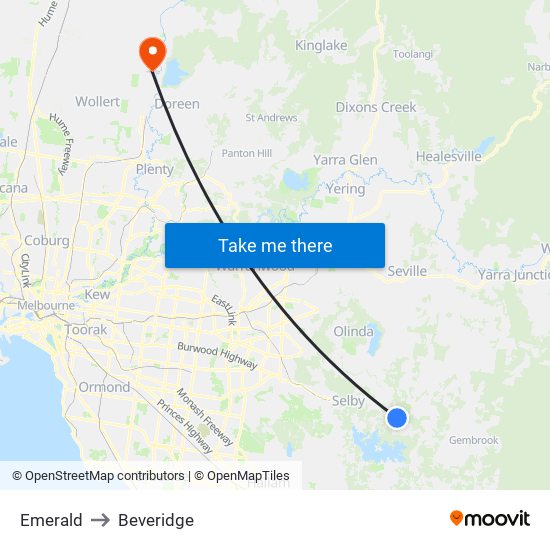 Emerald to Beveridge map