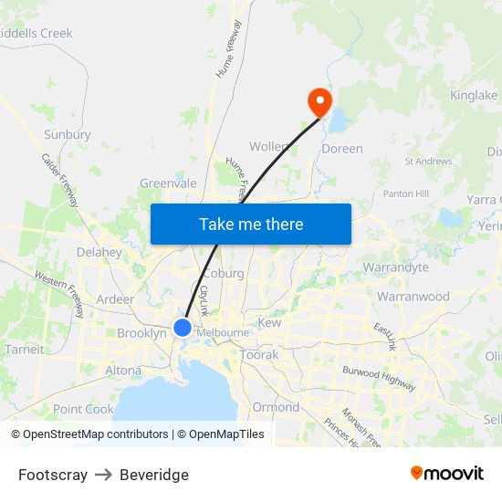 Footscray to Beveridge map