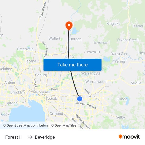 Forest Hill to Beveridge map