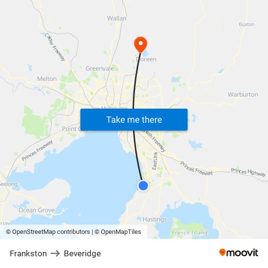 Frankston to Beveridge map