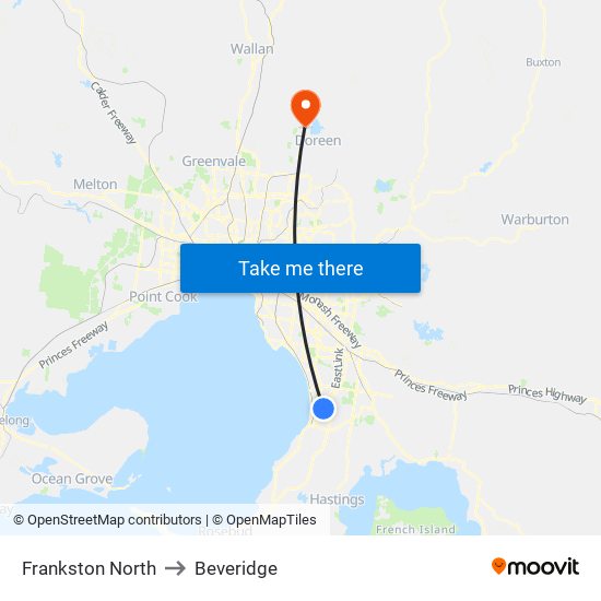 Frankston North to Beveridge map