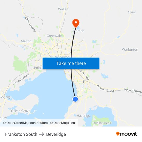 Frankston South to Beveridge map