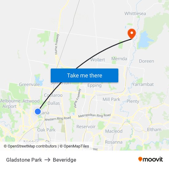 Gladstone Park to Beveridge map