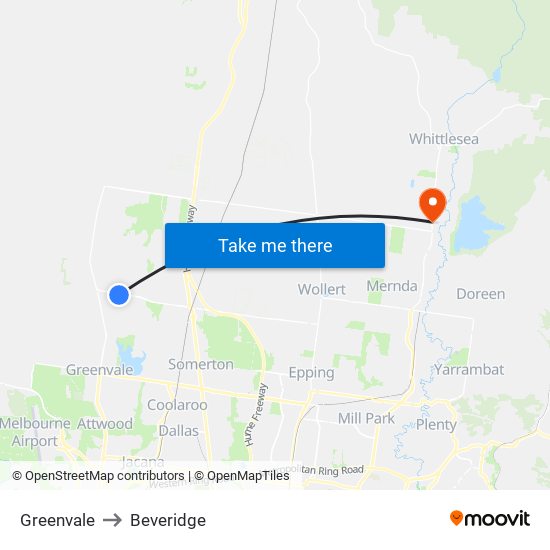 Greenvale to Beveridge map