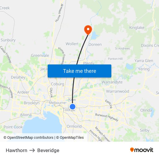 Hawthorn to Beveridge map