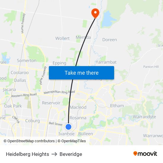 Heidelberg Heights to Beveridge map