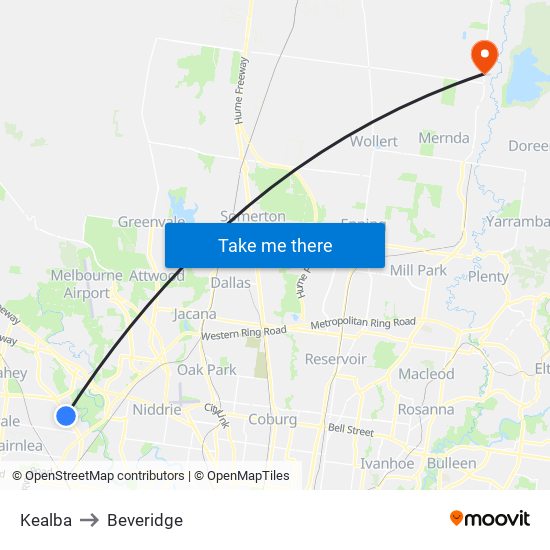 Kealba to Beveridge map