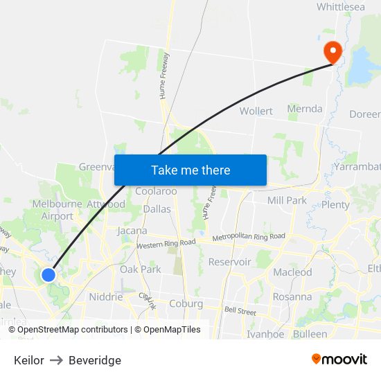 Keilor to Beveridge map