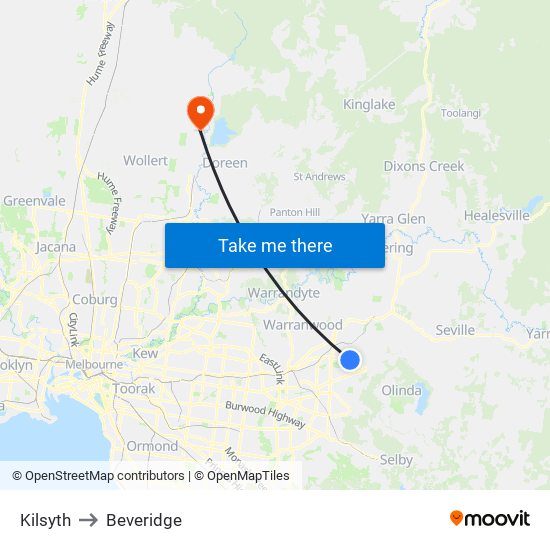 Kilsyth to Beveridge map