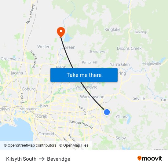 Kilsyth South to Beveridge map