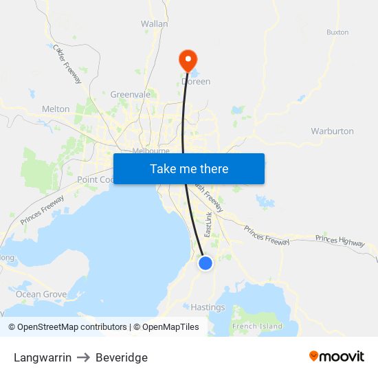 Langwarrin to Beveridge map