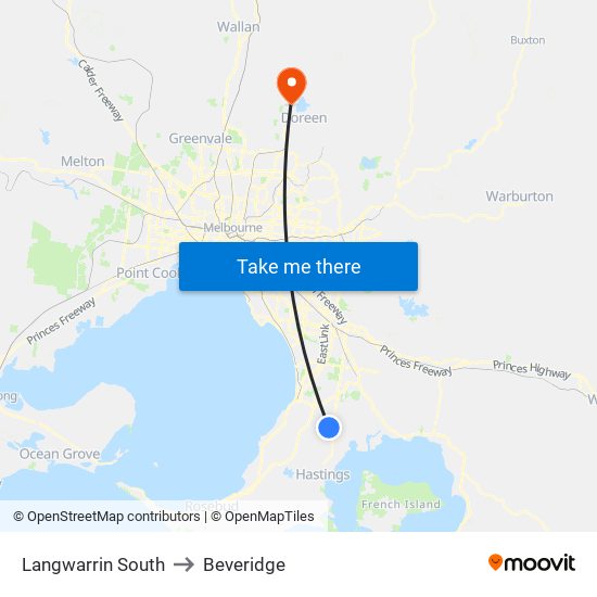Langwarrin South to Beveridge map