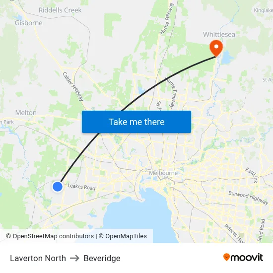 Laverton North to Beveridge map