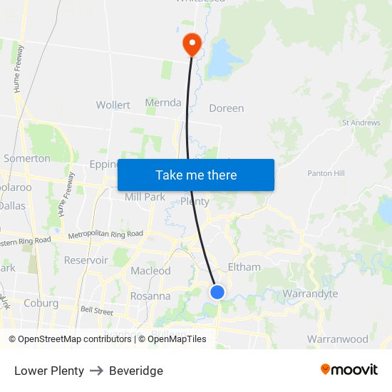 Lower Plenty to Beveridge map