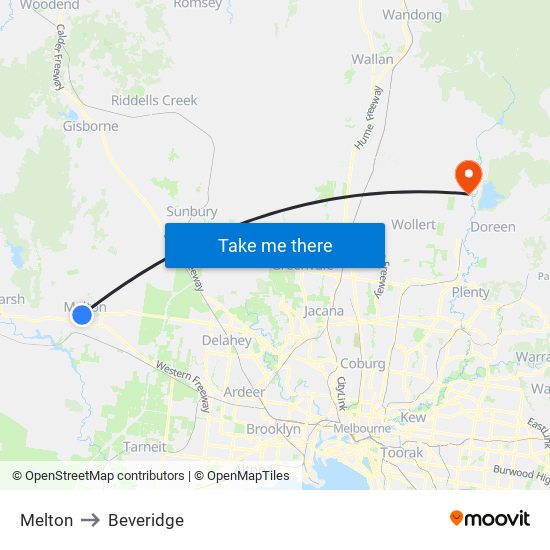 Melton to Beveridge map