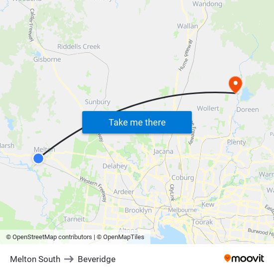 Melton South to Beveridge map