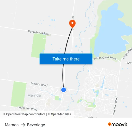 Mernda to Beveridge map