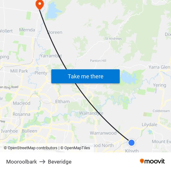 Mooroolbark to Beveridge map