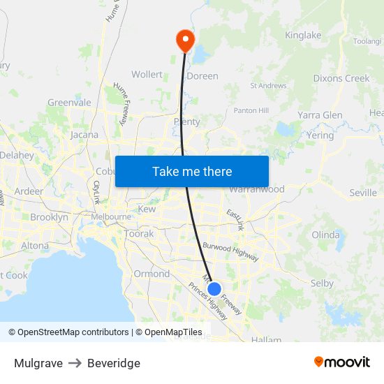 Mulgrave to Beveridge map