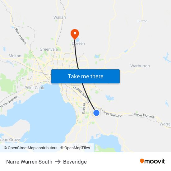 Narre Warren South to Beveridge map