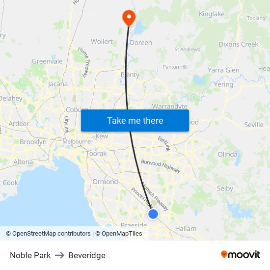 Noble Park to Beveridge map