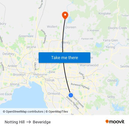 Notting Hill to Beveridge map