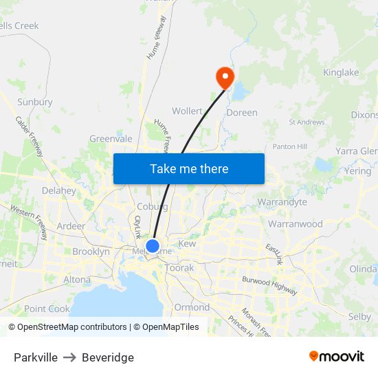 Parkville to Beveridge map