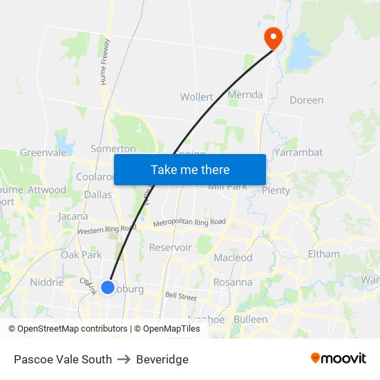 Pascoe Vale South to Beveridge map