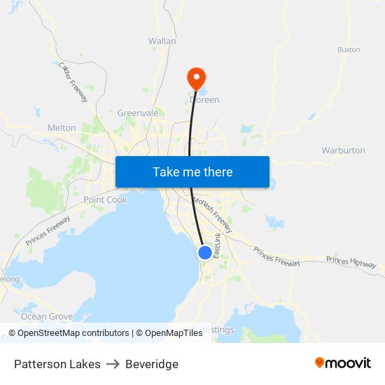 Patterson Lakes to Beveridge map