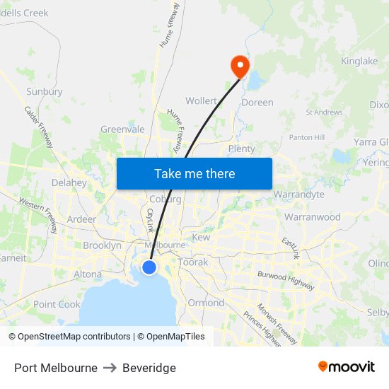 Port Melbourne to Beveridge map