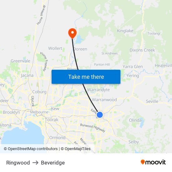 Ringwood to Beveridge map