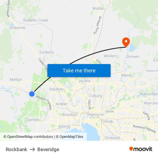 Rockbank to Beveridge map