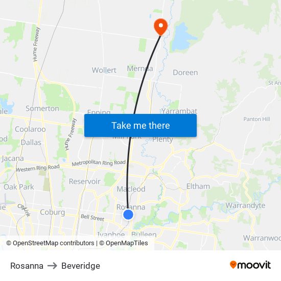 Rosanna to Beveridge map